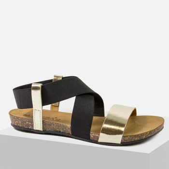 Sandały damskie VENEZIA Złote skórzane z gumkami Wsuwane W001