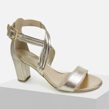 Sandały damskie SOHO 2071 Prestige Złote skórzane eleganckie na obcasie Wesele