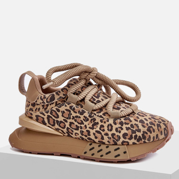 Sneakersy damskie ARTIKER Skórzane Zamszowe półbuty brązowe w panterkę