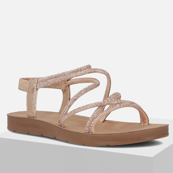 Sandały damskie FILIPPO DS6884 Złote na płaskim obcasie cyrkoniami wsuwane