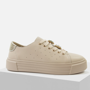 Sneakersy damskie FILIPPO Skórzane Półbuty Beżowe Trampki Platformie 6854