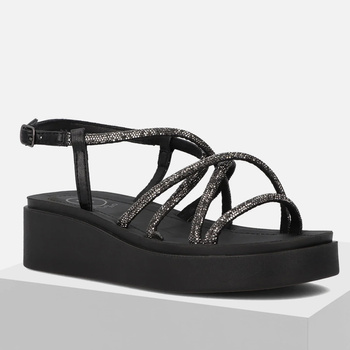 Sandały damskie FILIPPO DS6898 Czarne na koturnie i platformie z cyrkoniami