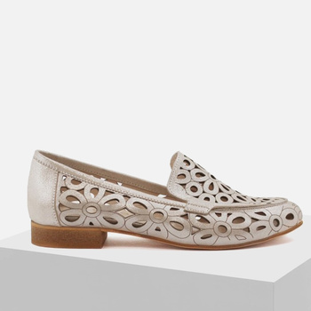 Półbuty damskie BOCCATO Skórzane Mokasyny srebrne Lordsy 010.513