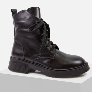 Botki damskie ARTIKER Czarne trapery skórzane ocieplane trzewiki 55C1482