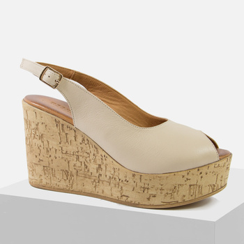 Sandały damskie SOKOLSKI 737 Skórzane beżowe na koturnie i platformie