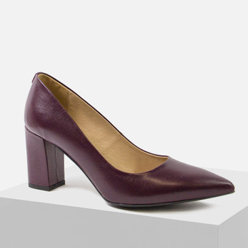 Czółenka damskie UNCOME półbuty wizytowe Magenta skórzane na obcasie 41054
