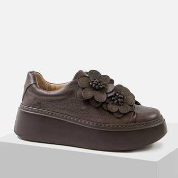 Sneakersy damskie LA VIA Skórzane brązowe półbuty na platformie Hanza