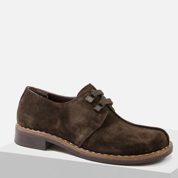 Półbuty damskie VENEZIA Brązowe pantofle skórzane wiązane Barefoot 01970