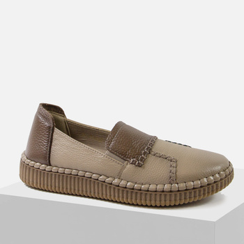 Półbuty damskie CAMBELL Beżowe skórzane wsuwane slip'on 15300