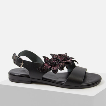 Sandały damskie IGI&CO Skórzane Czarne z bordowymi kwiatami Włoskie 7684100