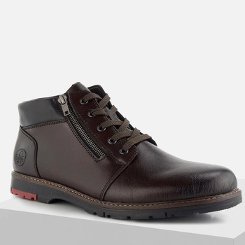Trzewiki męskie RIEKER skórzane botki zimowe brązowe ocieplane półbut 10502