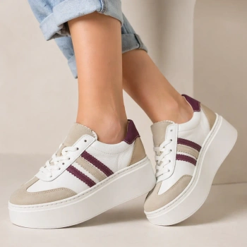Kampa N1234 sneakersy damskie skórzane na platformie białe