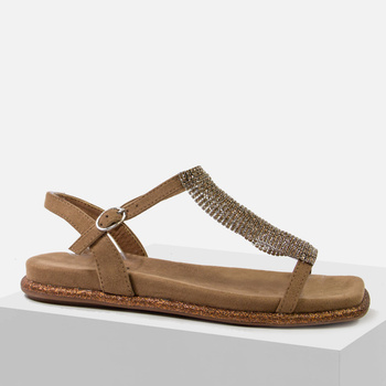 Sandały damskie ARTIKER 56C1365 Brązowe płaskie z cyrkoniami Komfortowe