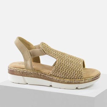 Sandały damskie EVENTO Lekkie beżowe plecionka na koturnie 8828
