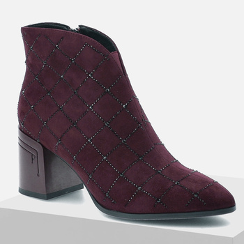 Botki damskie D&A Bordowe zamszowe Sztyblety z cyrkoniami Eleganckie