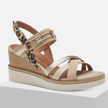 Sandały damskie TAMARIS 28357 Skórzane Złote brązowe na koturnie