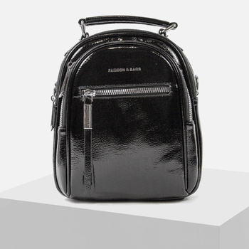 Plecak damski Czarny Torebka 2w1 Lakierowany Elegancki Miejski Mały