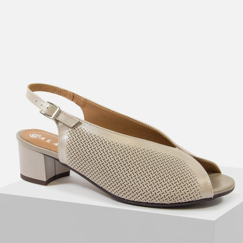 Sandały damskie GALANT 3215 Beżowe Perłowe Skórzane na obcasie Eleganckie 