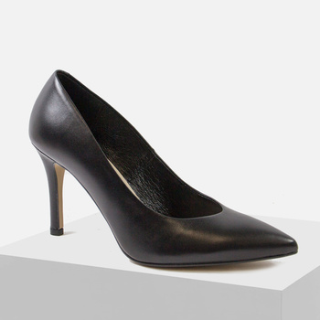 Czółenka damskie KOTYL Szpilki Skórzane Czarne półbuty na obcasie 8523