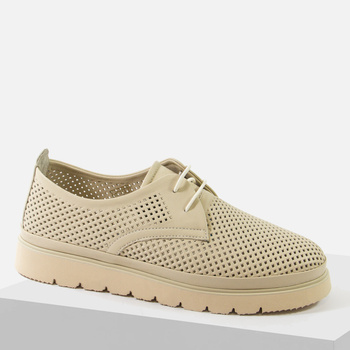 Rixa 58C2982 półbuty damskie skórzane ażurowe beżowe sneakersy