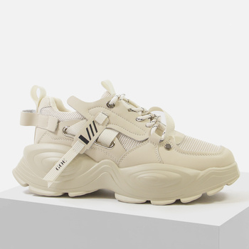 Sneakersy damskie GOE Beżowe Skórzane półbuty sportowe na platformie 4082