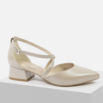 Czółenka damskie KOTYL Skórzane Perłowe Beżowe wizytowe Ślub wesele 9917