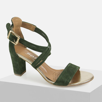 Sandały damskie SOHO 2071 Prestige Zielone Zamszowe skórzane eleganckie na obcasie Wesele