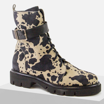 Botki damskie LAURA PIACCI Beżowe czarne skórzane zamszowe nieocieplane