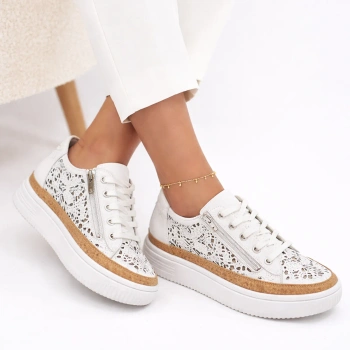 Artiker 58C1250 sneakersy damskie skórzane ażurowe platforma białe