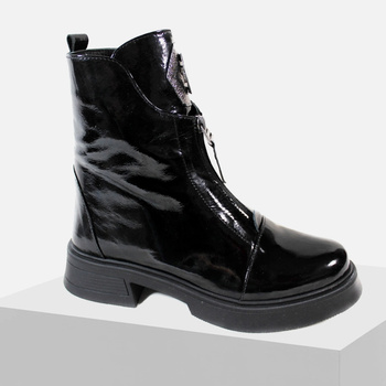 Botki damskie BOCCATO Skórzane Czarne Lakierowane Ocieplane Suwak 271.610