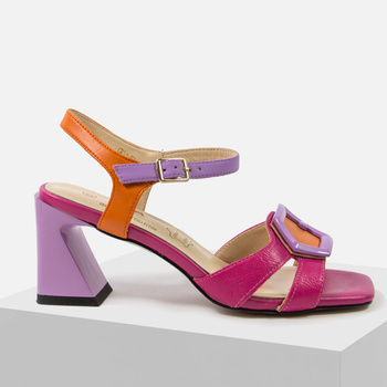 Sandały damskie D&A Różowe eleganckie skórzane na obcasie fuksja 51-570