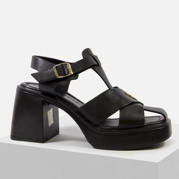 Sandały damskie BOMBONELLA Czarne skórzane na platformie i obcasie 149.3216