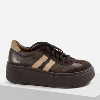 Galant 4032 sneakersy damskie skórzane brązowe na platformie