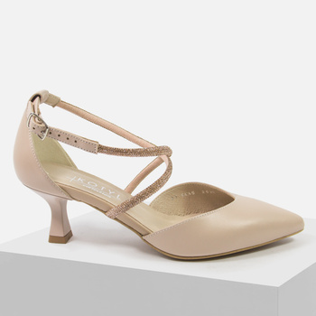 Czółenka damskie KOTYL Szpilki Skórzane Beżowe cyrkoniami Ślub wesele 5445
