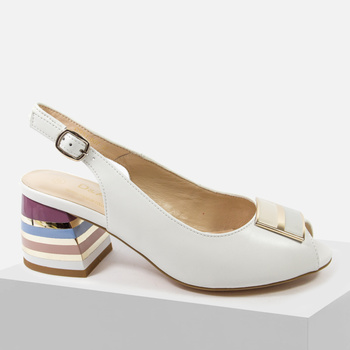 Sandały damskie D&A Białe eleganckie skórzane na kolorowym obcasie 51-007