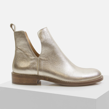 Trzewiki damskie BIZZARRO MS-1685 Złote botki skórzane Wsuwane Przejściowe