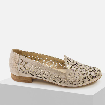Baleriny damskie LAURA PIACCI 456 Mokasyny ażurowe Skórzane półbuty