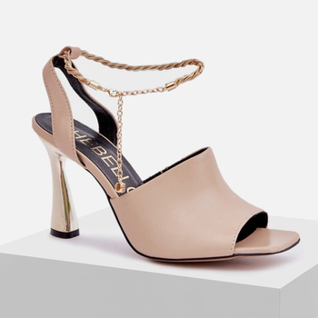 Sandały damskie CHEBELLO Eleganckie skórzane Beżowe z bransoletka na kostce