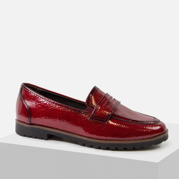 Mokasyny damskie TAMARIS Czerwone półbuty wsuwane lakierowane 24239