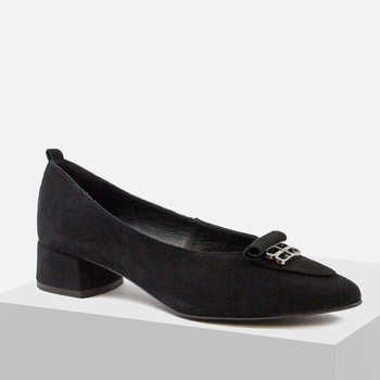 Czółenka damskie UNCOME Czarne zamszowe półbuty skórzane na obcasie 41001