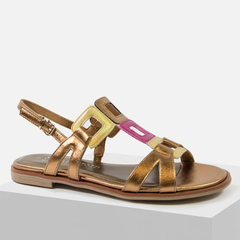 Sandały damskie MARCO TOZZI brązowe złote na płaski obcasie 28145