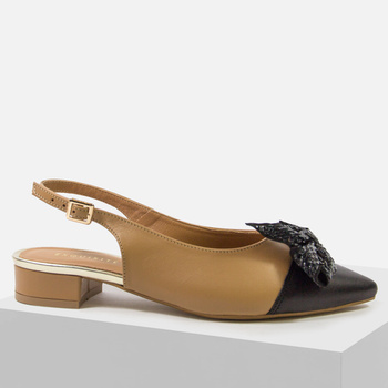 Czółenka damskie bez pięty EXQUISITE Eleganckie półbuty skórzane brązowe