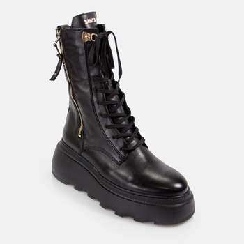 Botki SIMEN Skórzane Trapery Workery Czarne Ocieplane 6424A