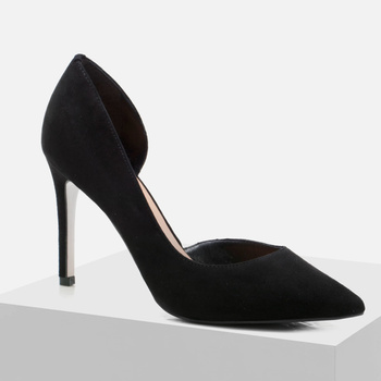 Czółenka damskie VISCONI 7583 Szpilki Skórzane Czarne zamszowe na obcasie