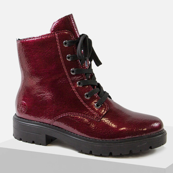 Botki damskie RIEKER Trzewiki ocieplane Czerwone lakierowane workery Z2841