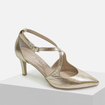 Czółenka damskie KOTYL 3703 Złote Skórzane Szpilki na obcasie