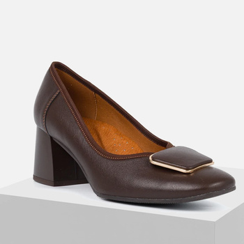 Czółenka damskie LAURA PIACCI Brązowe wizytowe skórzane na obcasie 2096