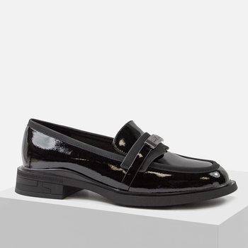 Mokasyny damskie CAMBELL Czarne skórzane półbuty lakierowane wsuwan 55313