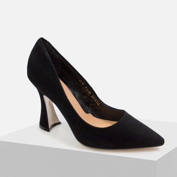 Czółenka damskie VISCONI 7528 Szpilki Skórzane Czarne zamszowe na obcasie