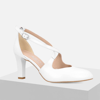 Czółenka damskie KOTYL 7079 Białe Skórzane Ślubne Szpilki Wizytowe